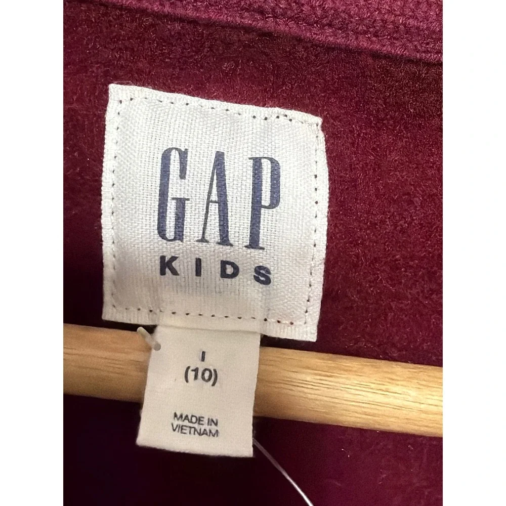 Gap Kids Full Zip Hoodie Burgundy Gray Raglan Logo Fleece Sweatshirt Size L 10